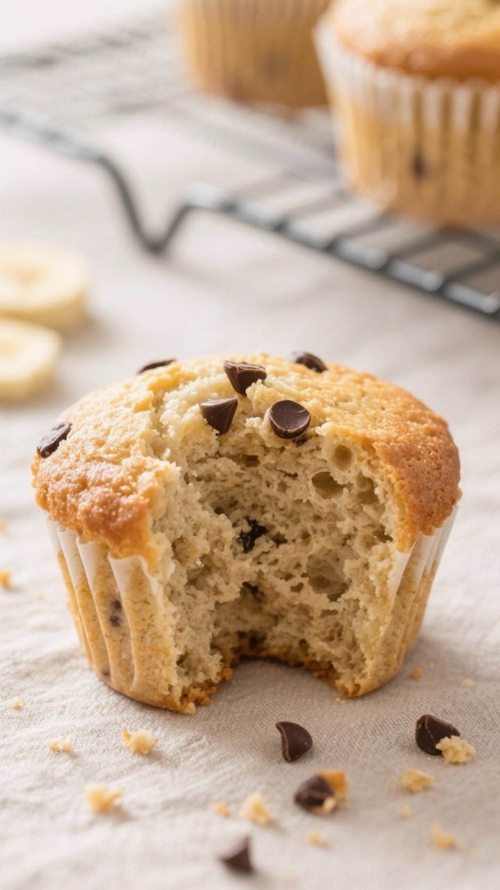 Close-up detail: A just-baked healthy vanilla cupcake split open to reveal a soft, fluffy whole-whea