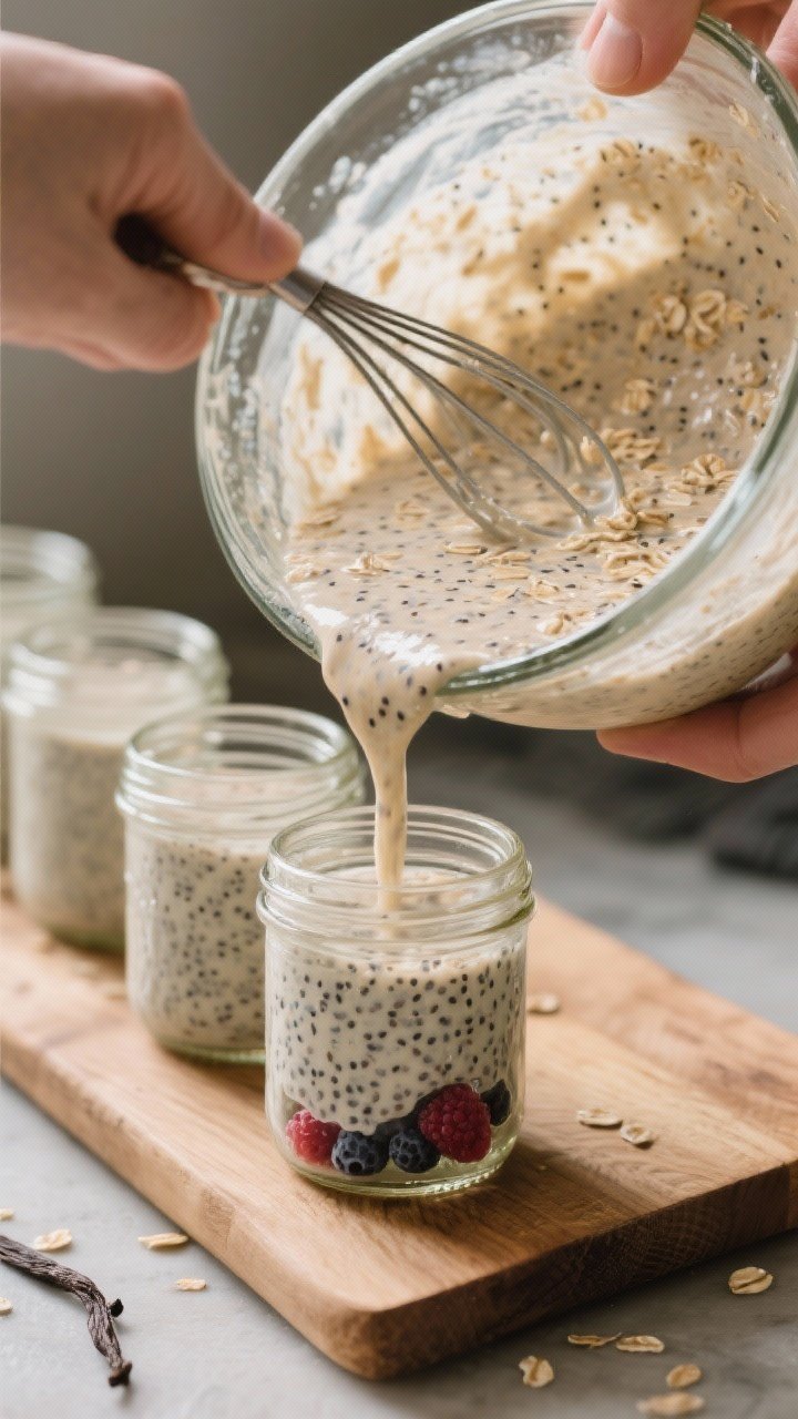 Cooking process: The “mix the base” moment—oat mixture after resting 10 minutes to show proper