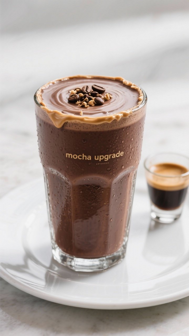Final dish presentation: Restaurant-quality plating of the smoothie as a “mocha upgrade” version