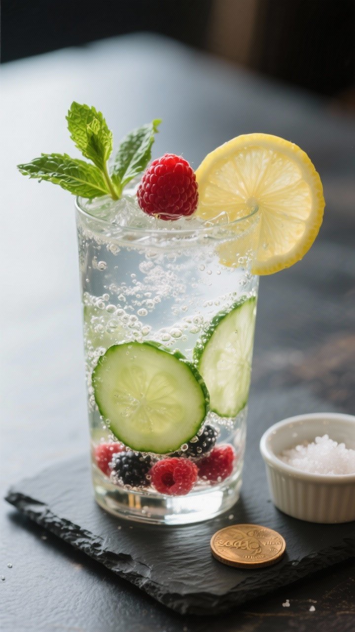 Final dish presentation: Restaurant-quality serve of the “soda vibe” version—tall Collins glas