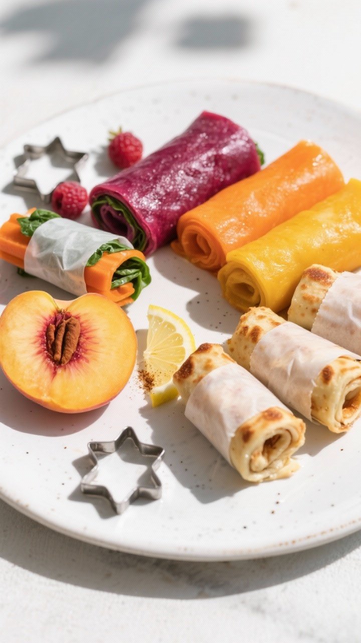 Final presentation, top view: Assortment of finished roll-ups sliced and rolled with parchment—Ber