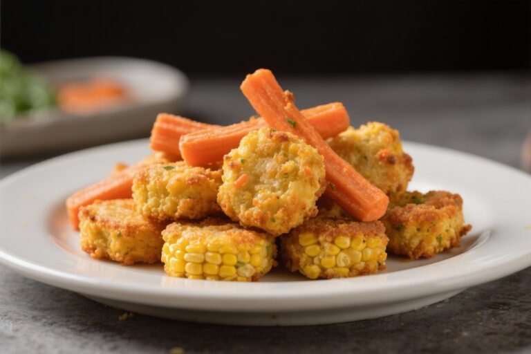 Like Corn Dog Nuggets, But Better – Veggie “Corn Dog” Bites: Plant-based “hot dogs” (or carrot sticks!) baked in a savory cornbread batter that your inner snack goblin will absolutely demolish
