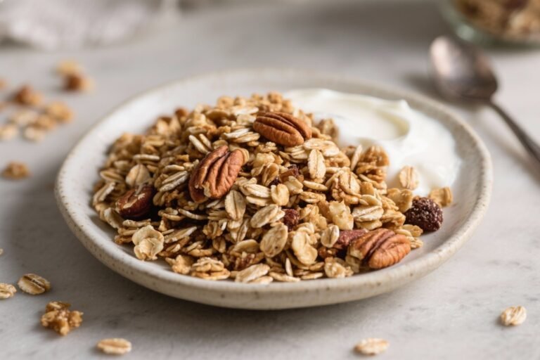 Stop Sugar-Bomb Breakfasts: “Like Sugary Granola, But Better – Low-Sugar Homemade Granola with Oats & Nuts: Custom batch granola with whole grains and healthy fats, perfect with yogurt or milk.”