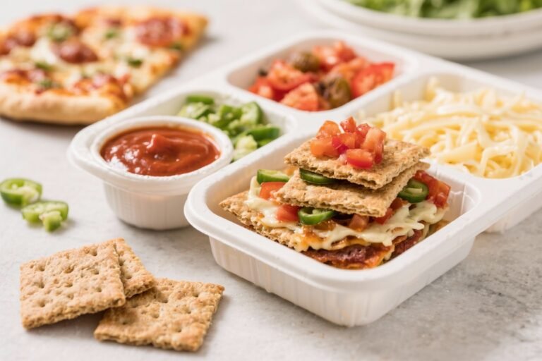 Like Pizza Lunchables, But Better – DIY Pizza Lunchables (Customizable & Cheaper!): Whole-Wheat Crackers, Sauce, Cheese, and Toppings That Make Lunch Fun Again