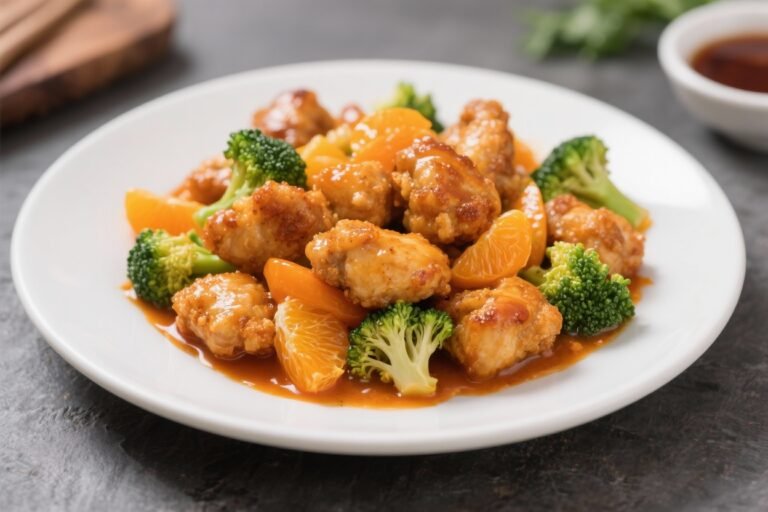 Like Panda Express Orange Chicken, But Better – Homemade Orange Chicken with Veggies: Crispy Baked Chicken Pieces Tossed in a Healthier, Vibrant Orange Sauce with Broccoli Florets That Actually Crunch