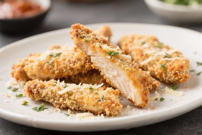 Stop Settling for Basic Nuggets: Like Crispy Chicken Strips, But Better – Parmesan Herb Chicken Strips: Chicken breast strips coated in whole-wheat breadcrumbs and Parmesan cheese, baked until golden.