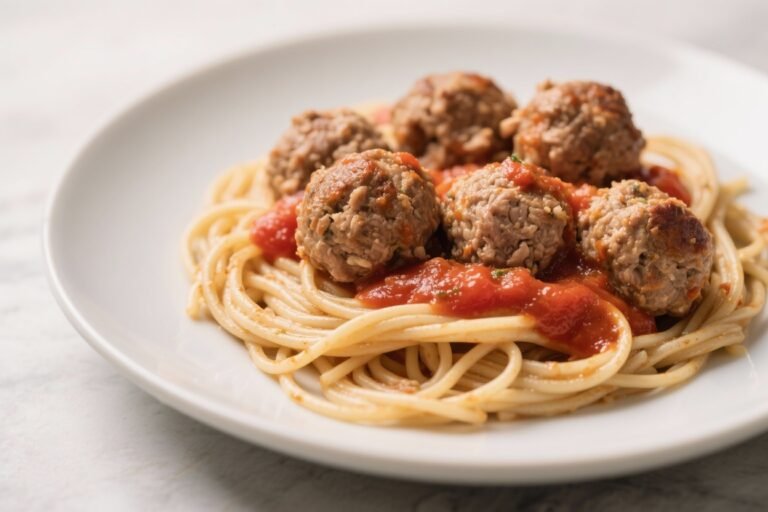 Like Spaghetti & Meatballs, But Better – Whole Wheat Spaghetti with Turkey Meatballs: Lean ground turkey meatballs served with whole-wheat spaghetti and a homemade tomato sauce that tastes like cheat day without the cheat