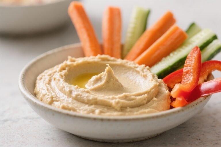 Like Store-Bought Dip, But Better – Homemade Hummus with Veggie Dippers: Creamy hummus made from scratch, perfect with carrot sticks, cucumber, or bell pepper strips — The Snack That Outsmarts the Aisle
