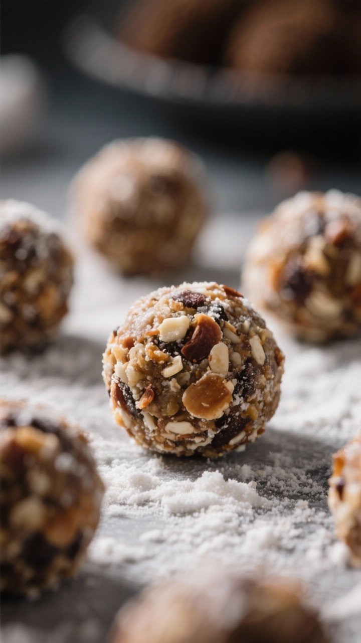 Close-up detail: Freshly rolled Reindeer Food Energy Balls, 1–