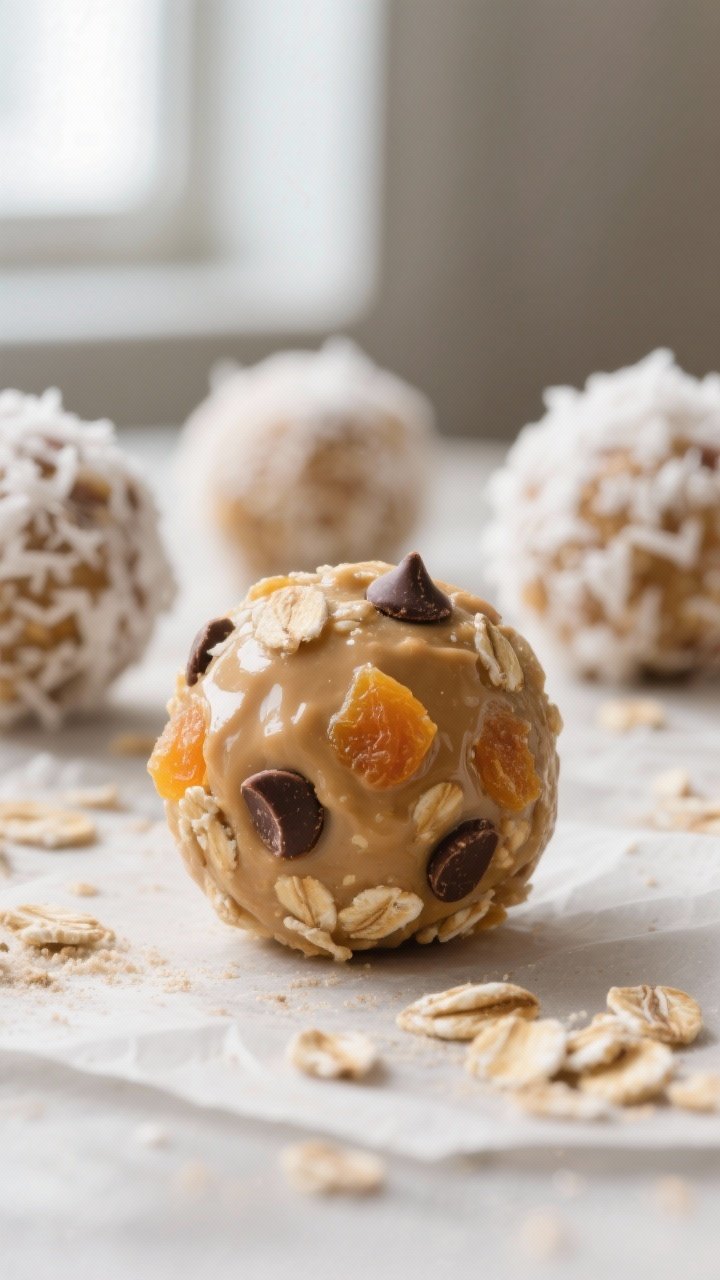 Close-up detail shot: A freshly rolled Parade-Watching Energy Ball, 1-inch round, showing glossy pea