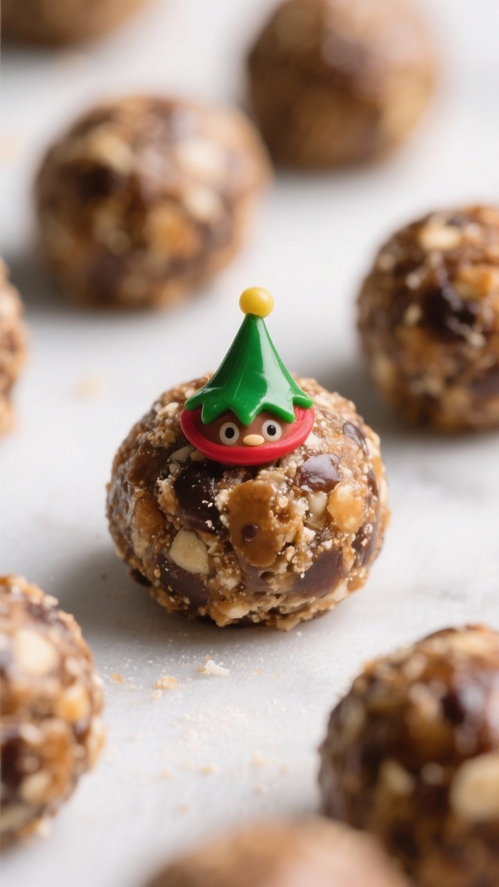 Close-up detail shot: freshly rolled Elf Energy Balls, 1–