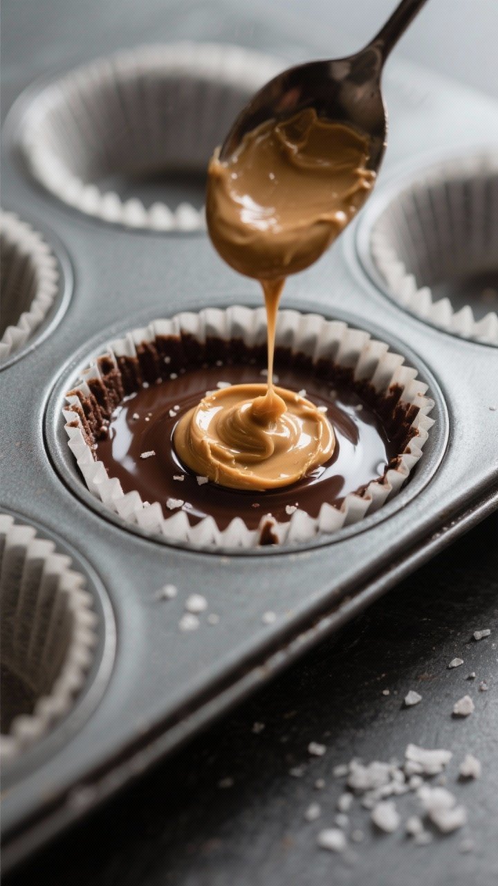 Cooking process, close-up detail: Close-up of a muffin tin lined with paper cups, each filled with a