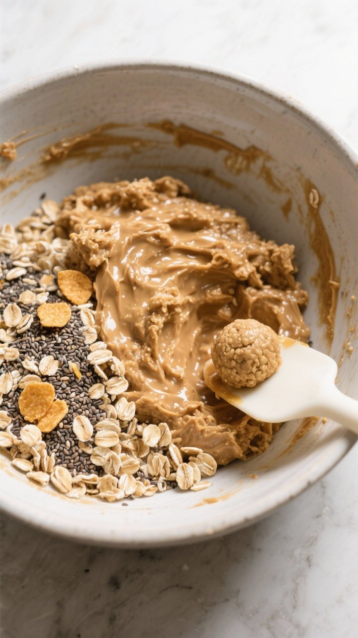 Cooking process: Overhead shot of the cohesive, chilled mixture in a large mixing bowl just before r