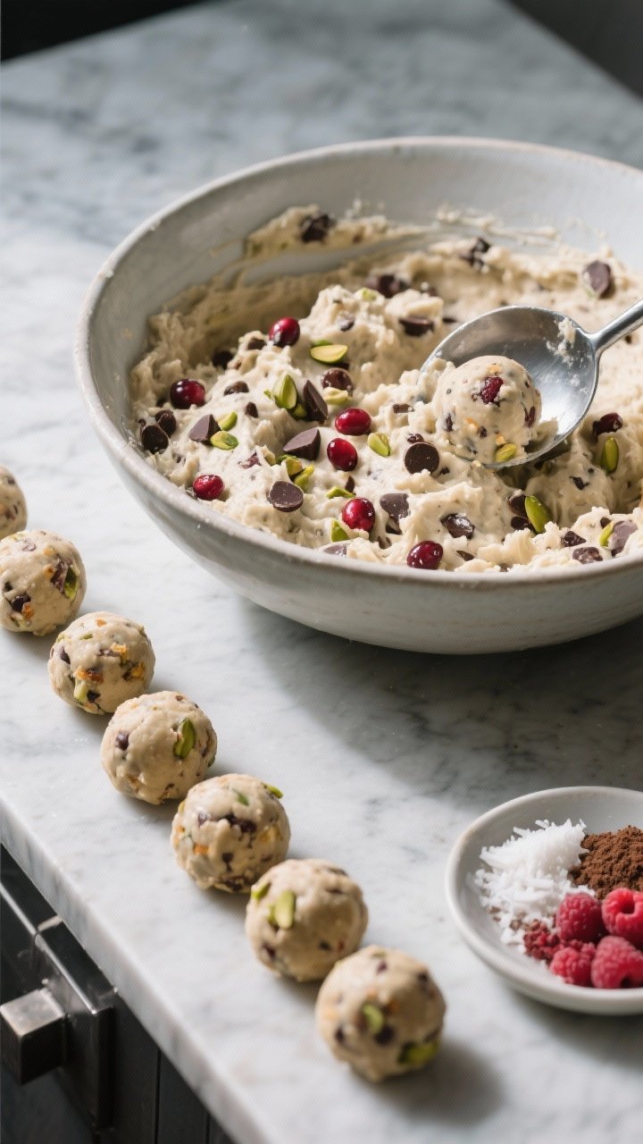 Cooking process: Overhead shot of the “mix like you mean it” stage with the fully combined, chil