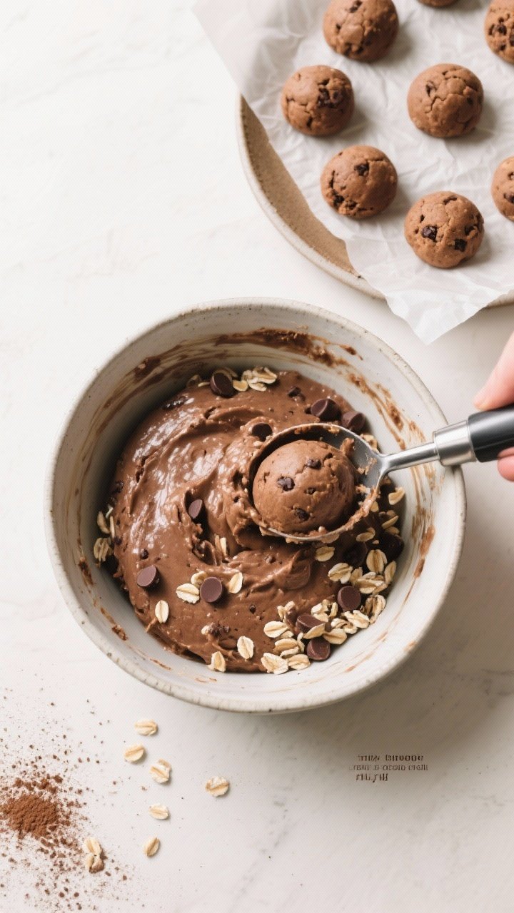 Cooking process: Overhead shot of the mixture being brought together in a large bowl—fully combine