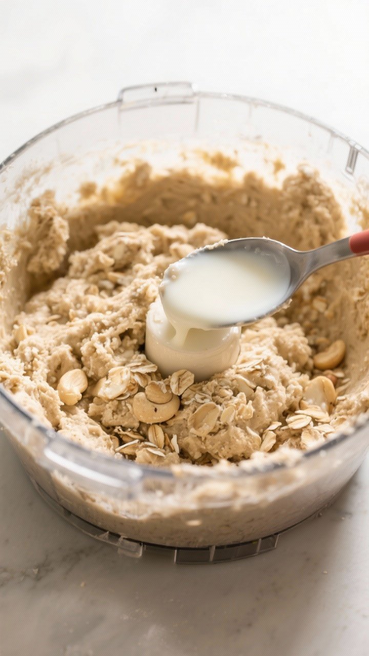 Cooking process: The blended dough stage just before rolling—egg-nog spiced mixture clumping toget