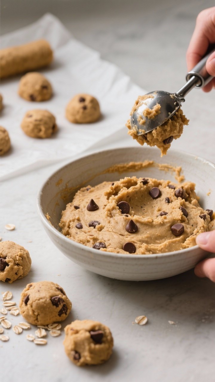 Cooking process: The chilled dough being portioned and rolled—an overhead/45-degree angle of a bow