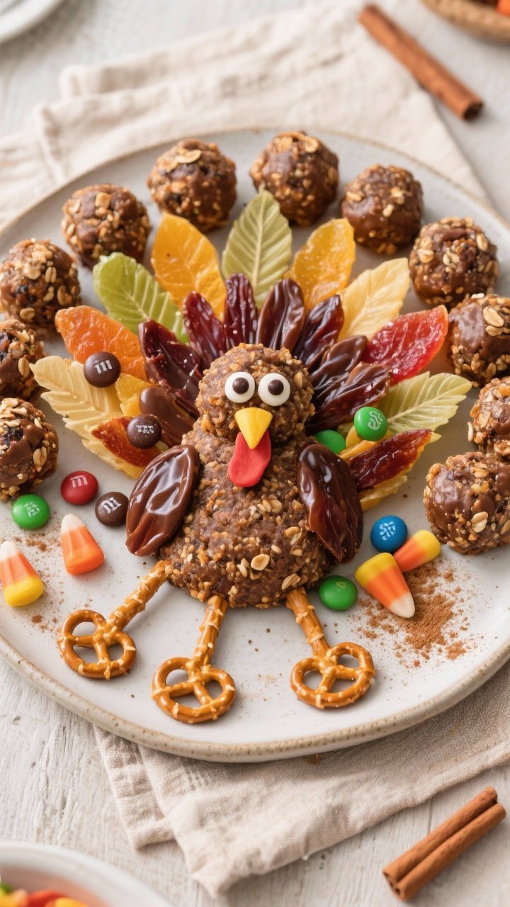 Final dish presentation: Beautifully plated Thanksgiving kids-table platter of fully decorated turke