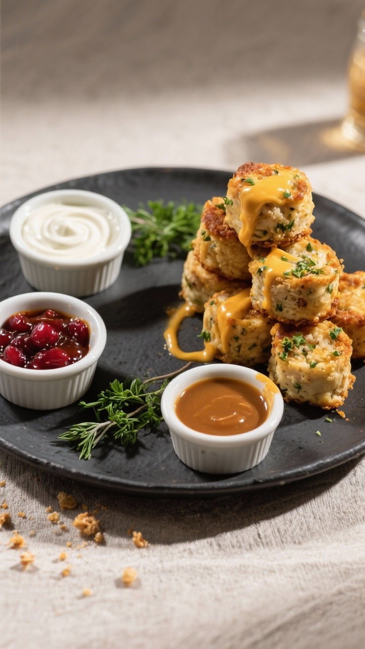 Final dish presentation: Restaurant-quality plating of the Thanksgiving Leftover Protein Bites stack