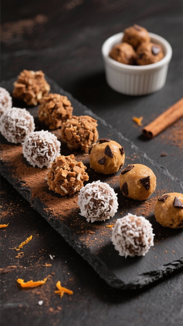 Final dish presentation: Restaurant-quality platter of assorted Gingerbread Energy Bites arranged in