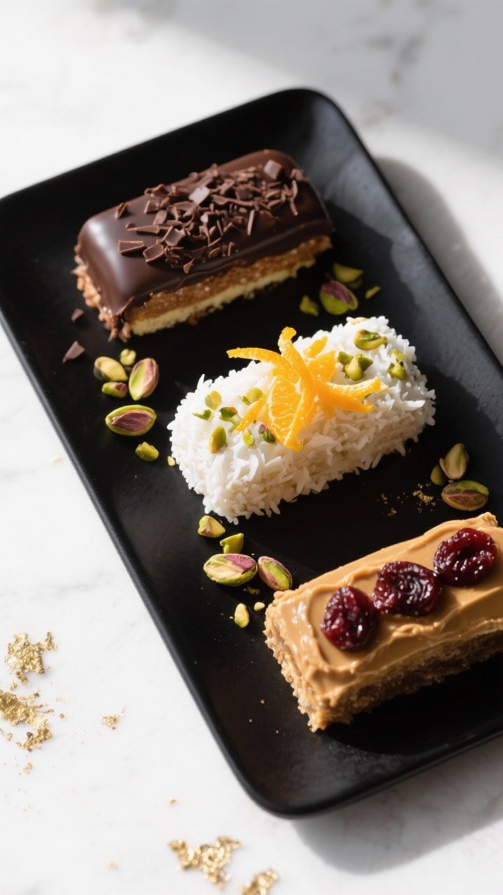 Final dish presentation: Restaurant-quality platter arrangement of three flavor riffs—Mocha Midnig