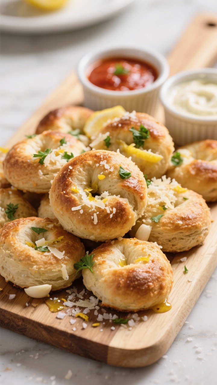 Final dish presentation: Restaurant-quality serving board piled with golden whole wheat garlic knots