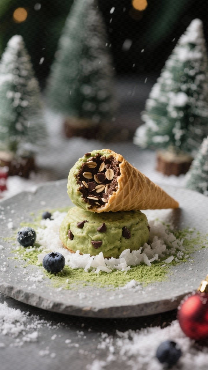 Final plated beauty: Hero shot of a small stack of two or three chilled, perfectly set tree cones on