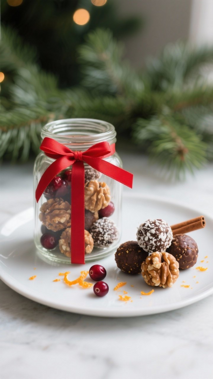Final presentation: Beautifully plated cranberry walnut energy balls styled for gifting—an apothec