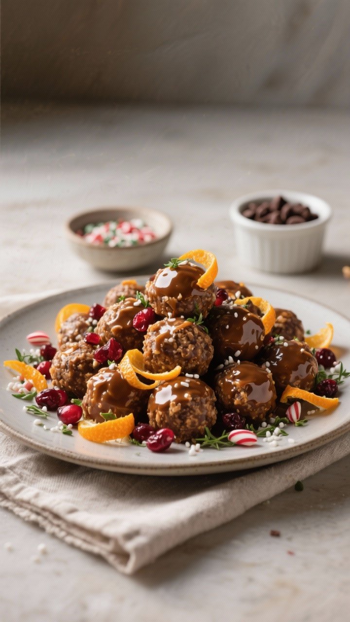 Final presentation platter: Restaurant-quality scene with a low, angled front shot of a holiday plat