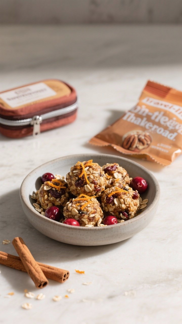 Final presentation shot: Beautifully plated Travel-Friendly Thanksgiving Protein Bites in a shallow 