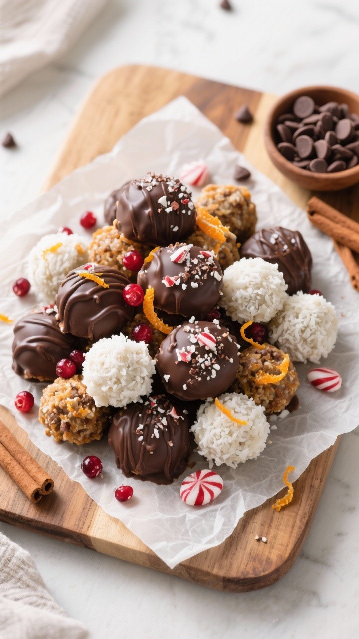 Overhead “tasty top view” of a festive serving platter piled with assorted Protein Bites showcas