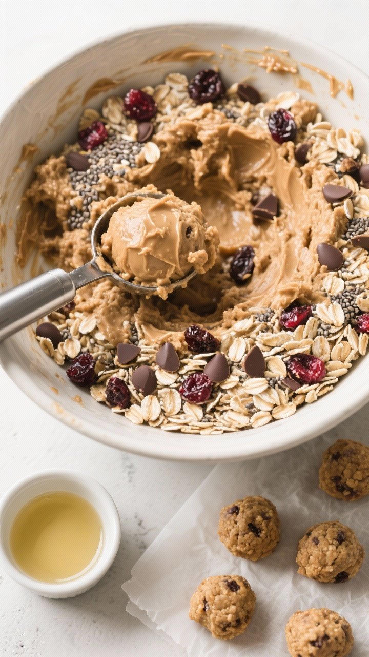 Overhead “tasty top view” process shot: A large mixing bowl filled with the fully combined mixtu