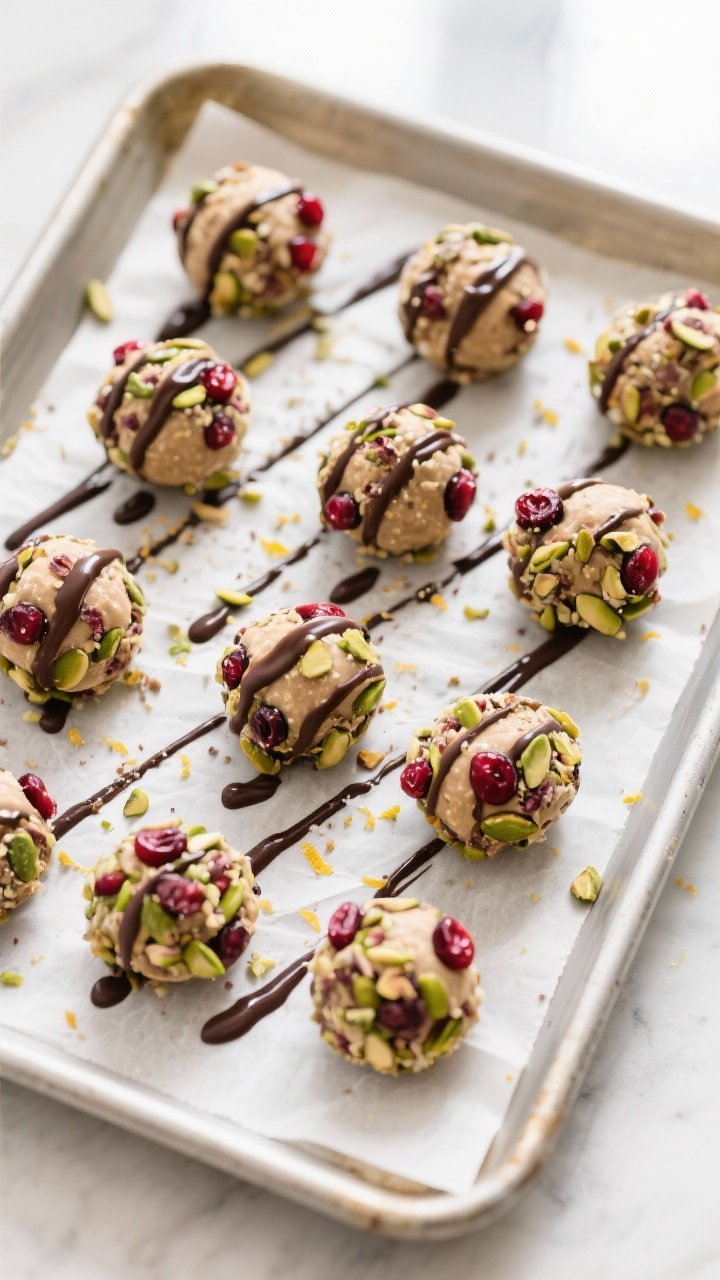 Overhead “tasty top view” process shot: A parchment-lined sheet pan of uniformly sized Poinsetti