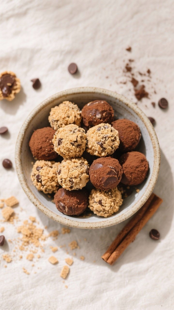 Overhead “tasty top view” shot: a clustered arrangement of 10–12 Fireplace S’mores Energy Ba