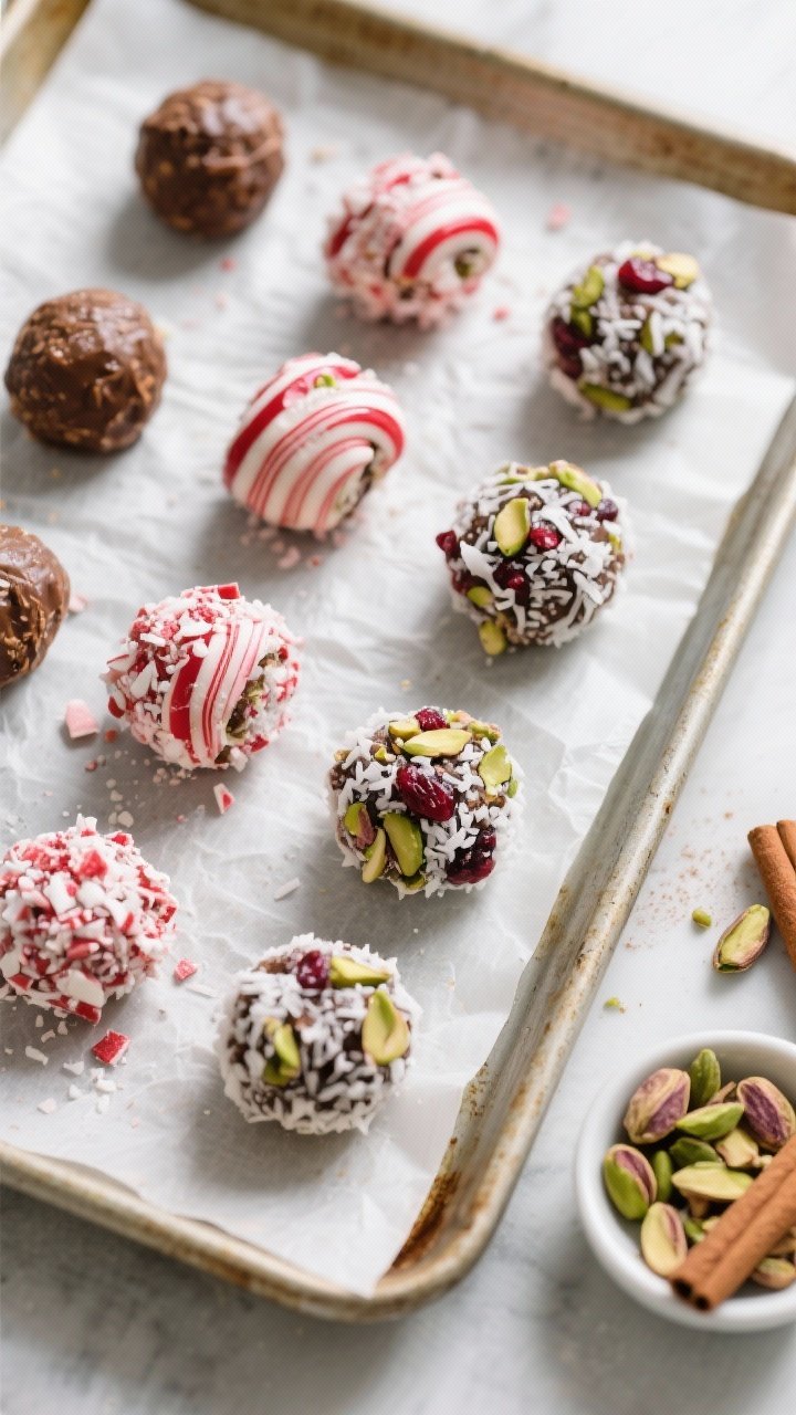 Overhead “tasty top view” shot: a parchment-lined sheet pan after chilling, rows of set Elf Ener