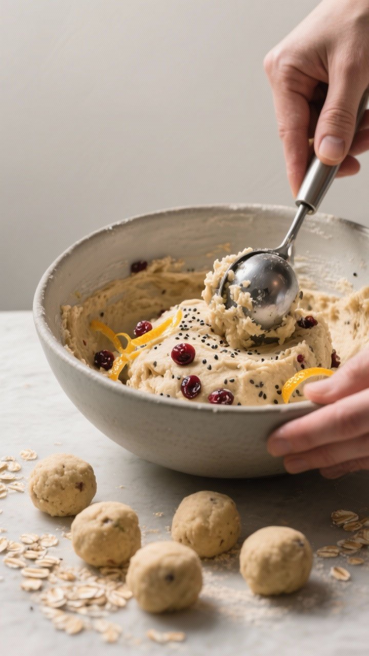 Process-in-action: The combined dough in a matte mixing bowl just after chilling—cohesive and roll