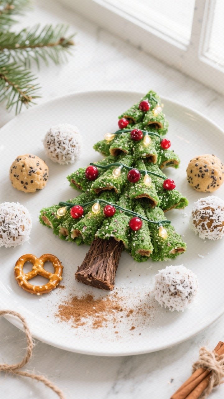 Tasty top view: Overhead shot of a “decorate like Rockefeller” spread—finished Christmas tree 