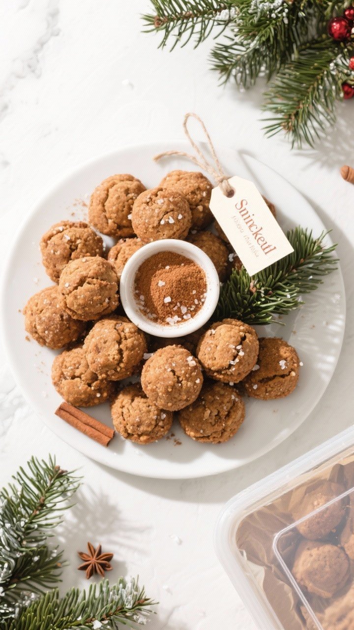 Tasty top view: Overhead shot of a holiday-ready serving plate piled with Snickerdoodle Protein Bite