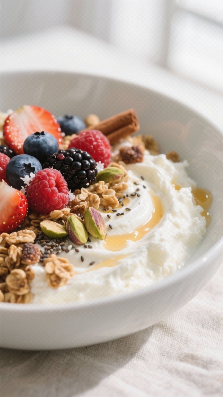Cottage cheese with mixed berries and granola