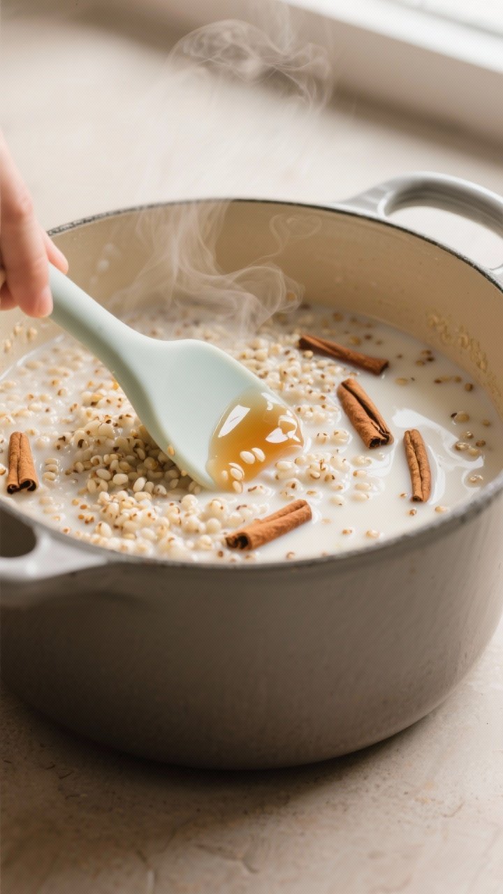 Creamy quinoa porridge close-up for protein rich breakfast