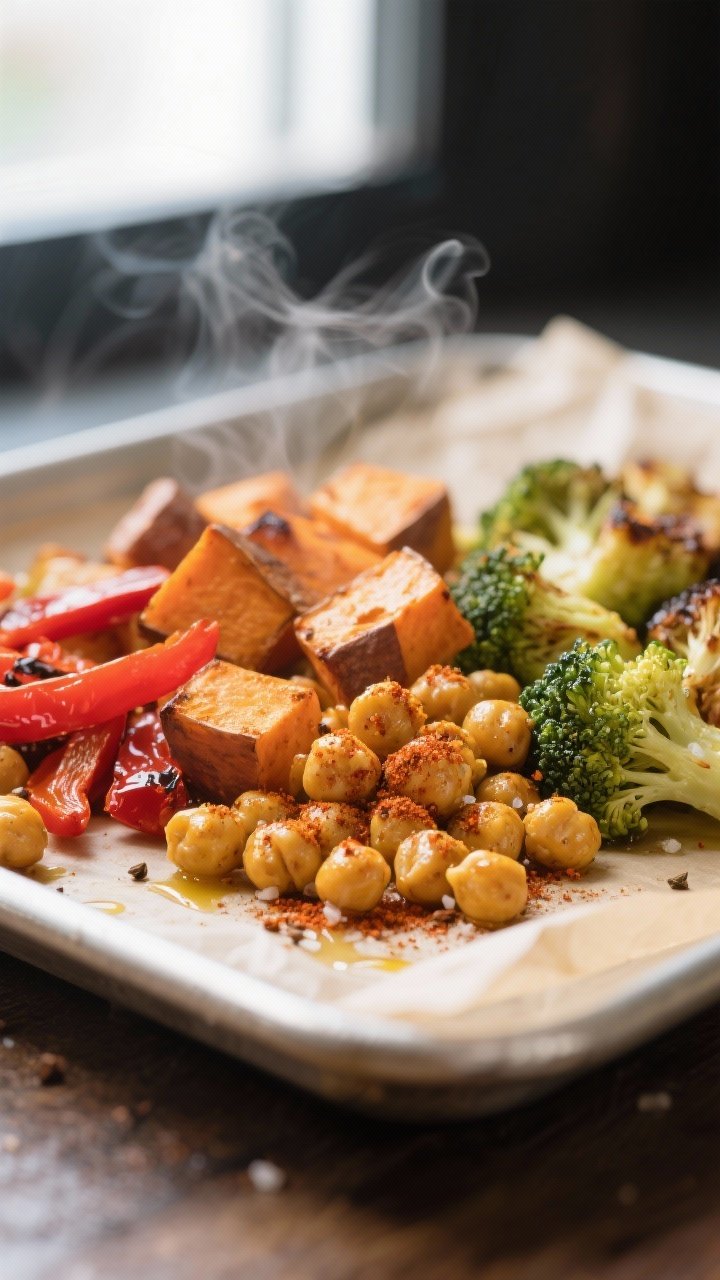 Close-up detail: Golden, oven-roasted chickpeas dusted with cumin, chili powder, and salt, nestled a