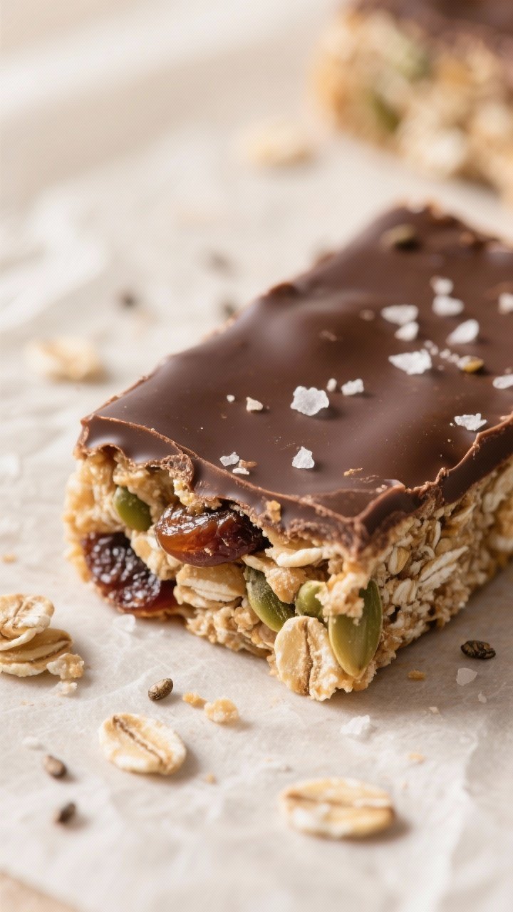 Close-up detail shot: A tight macro of a sliced Seed Butter Protein Bar edge showing the chewy matri