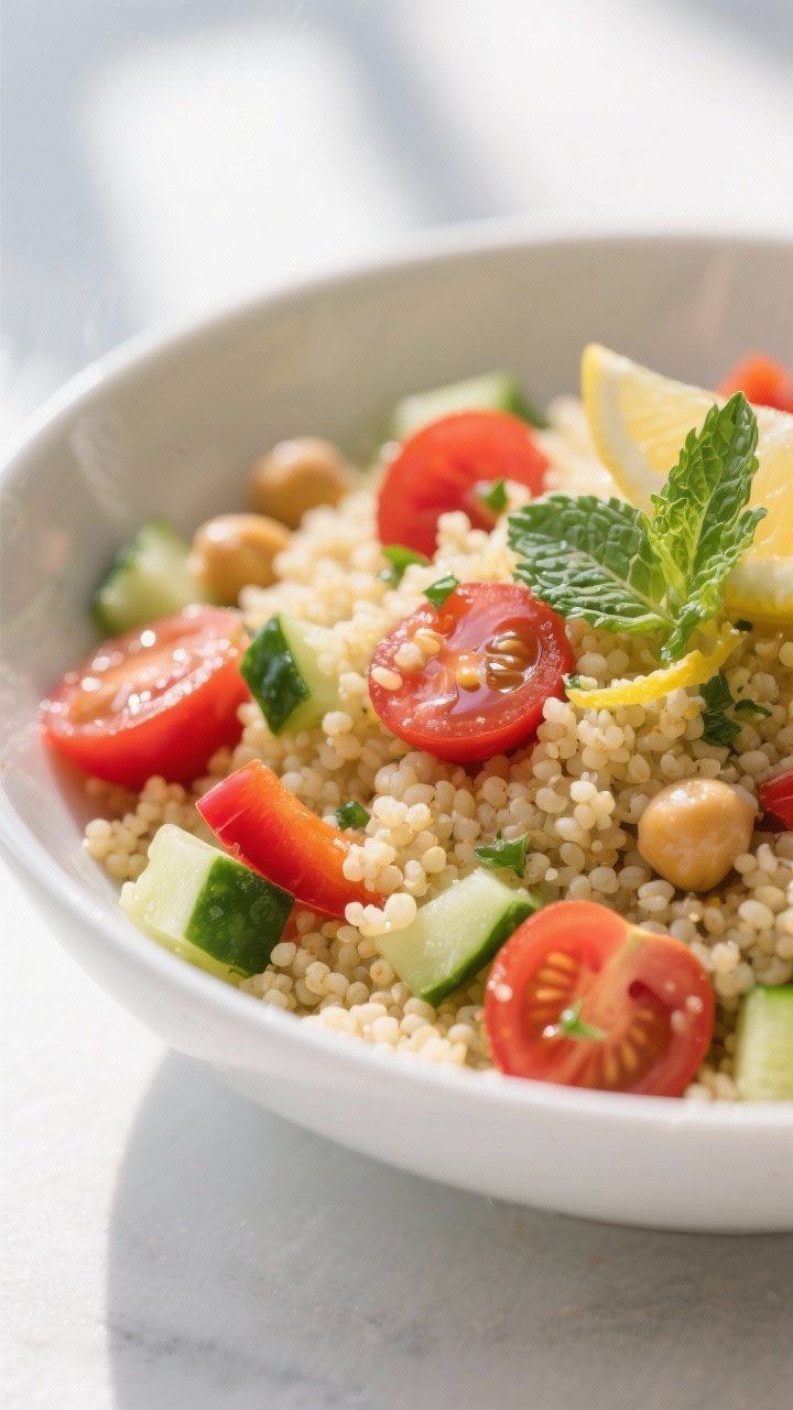 Close-up detail shot: Fluffy couscous freshly fluffed and cooled, each grain separate with a light s