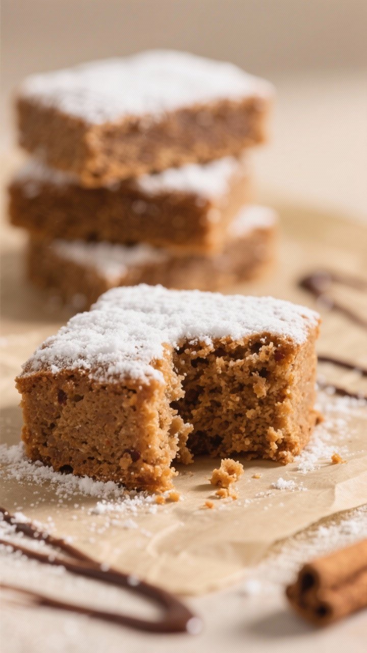 Close-up detail: Soft spelt gingerbread bite cut open to show the tender, moist crumb with tiny mola