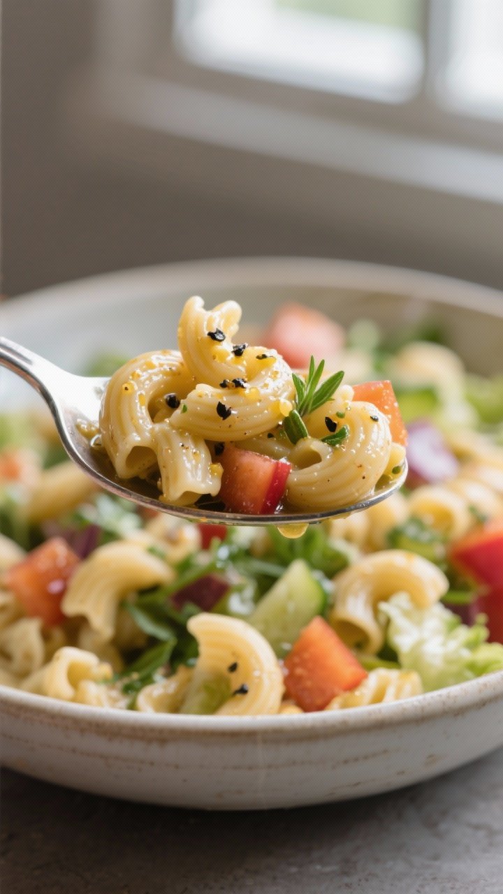 Close-up final presentation — tight macro of a spoonful lifted just above the serving bowl, highli