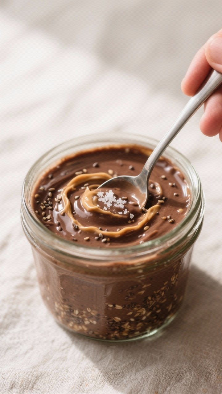 Chocolate peanut butter overnight oats close-up