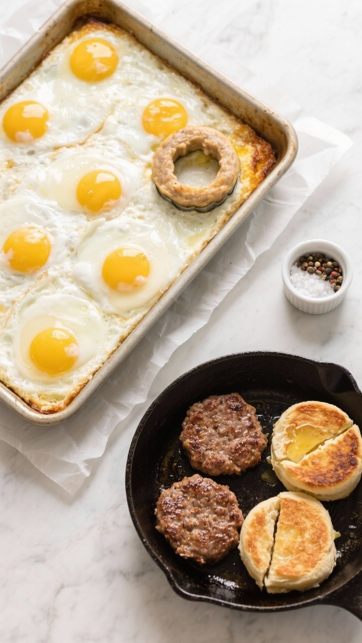 Eggs baking in a pan