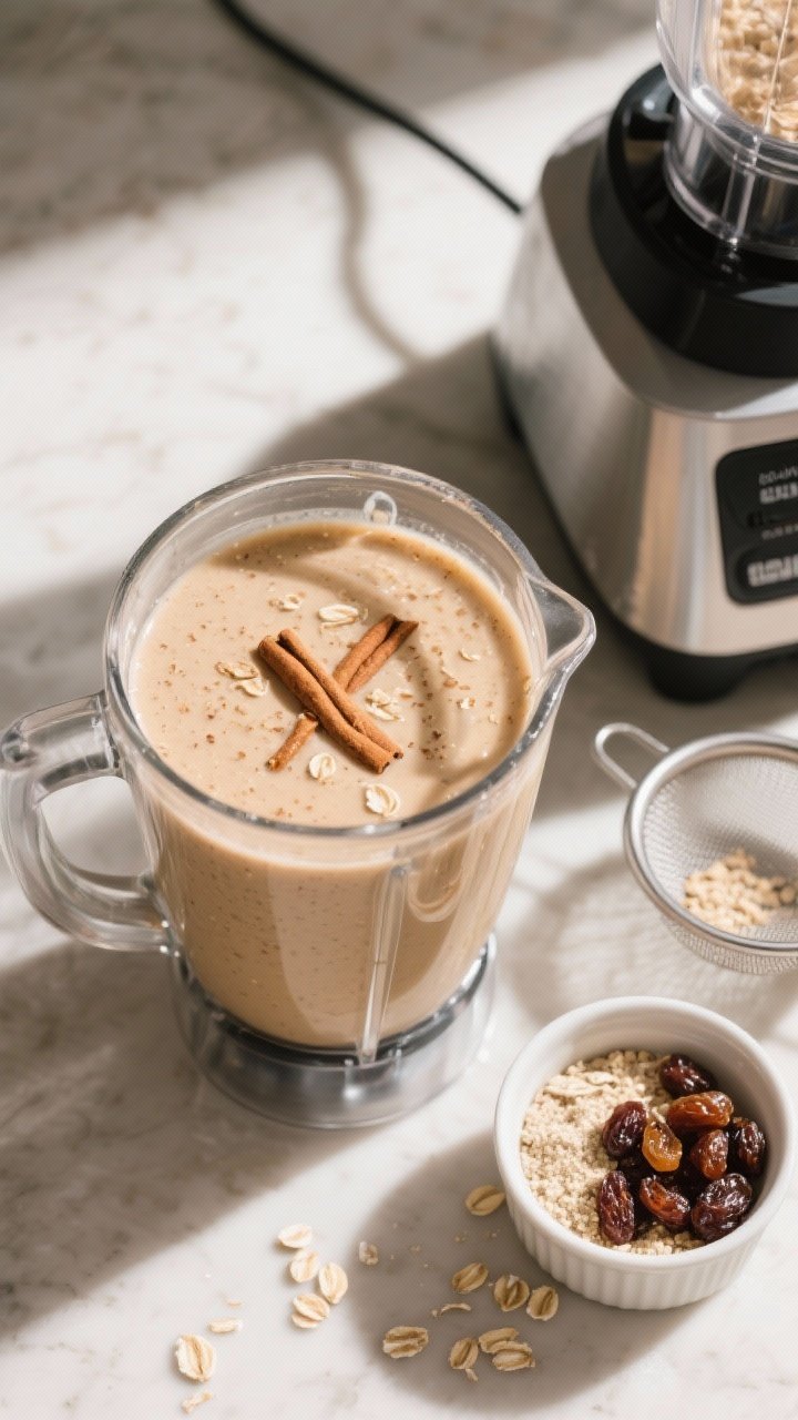Cooking process: Overhead shot of the smoothie mid-blend in a high-speed blender jar, showing the ul