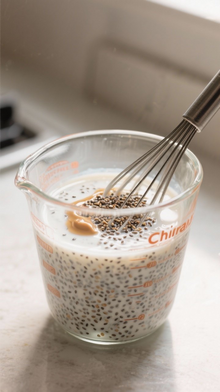 Mixing chocolate chia pudding for breakfast prep