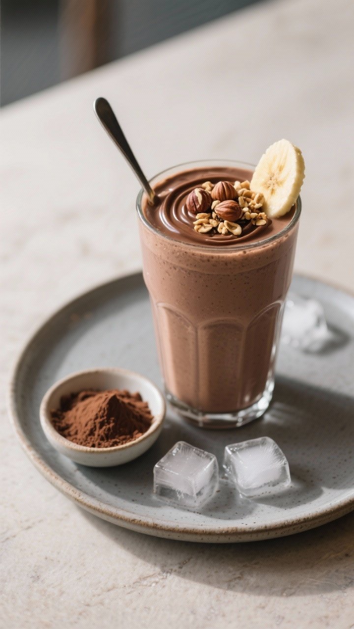 Final dish presentation: Beautifully plated Nutella smoothie in a tall glass with a thick, spoonable